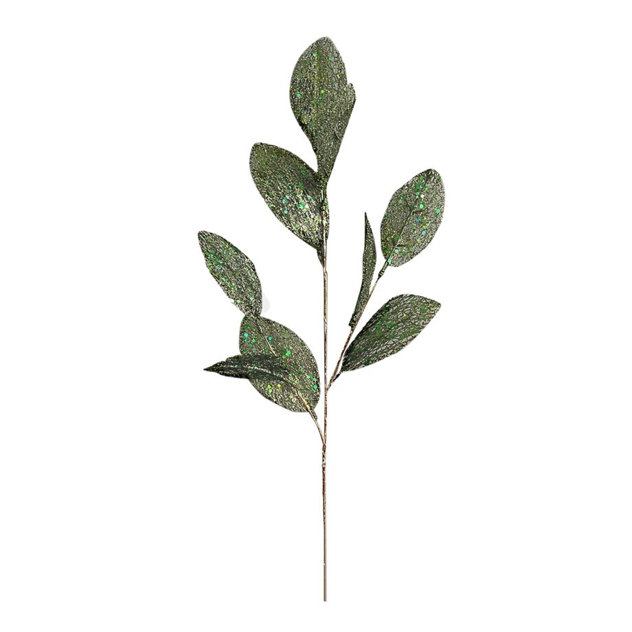 SPRAY LEAVES MAGNOLIA 28" GREEN GLITTER