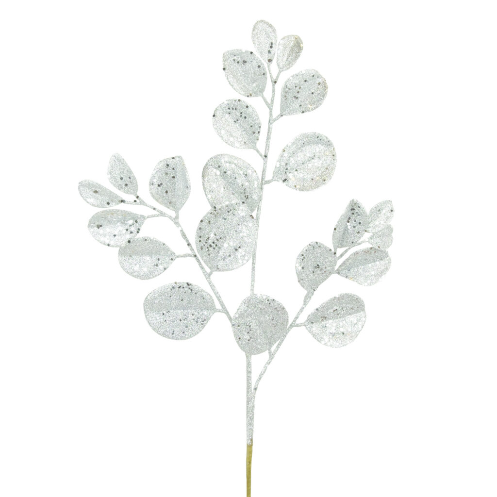 SPRAY LEAVES CALLA LILLY 25.5" SILVER GLITTER Christmas Forever