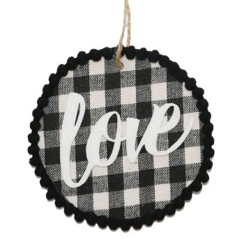 ORN WOODEN DISC 4" BLACK/WHITE W/LOVE