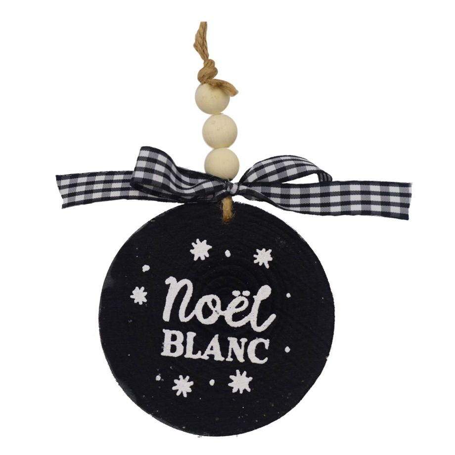 ORN WOODEN DISC 4" BLACK W/NOEL