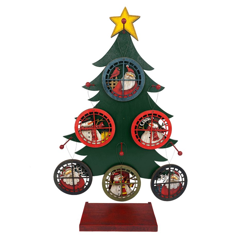 ORN DSP WOODEN ROUND WINDOW SCENE 4.7" MULTI W/DISPLAY 6/S