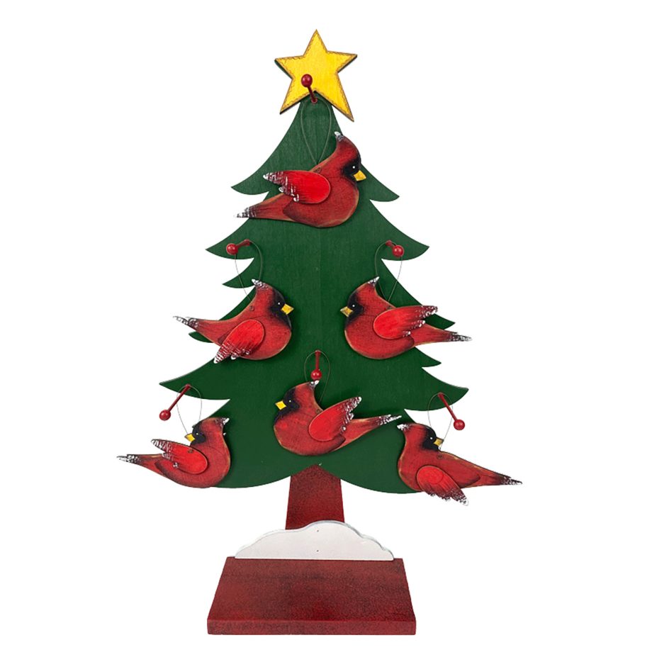 ORN DSP WOODEN CARDINAL RED 3.3" W/ DISPLAY  6/S