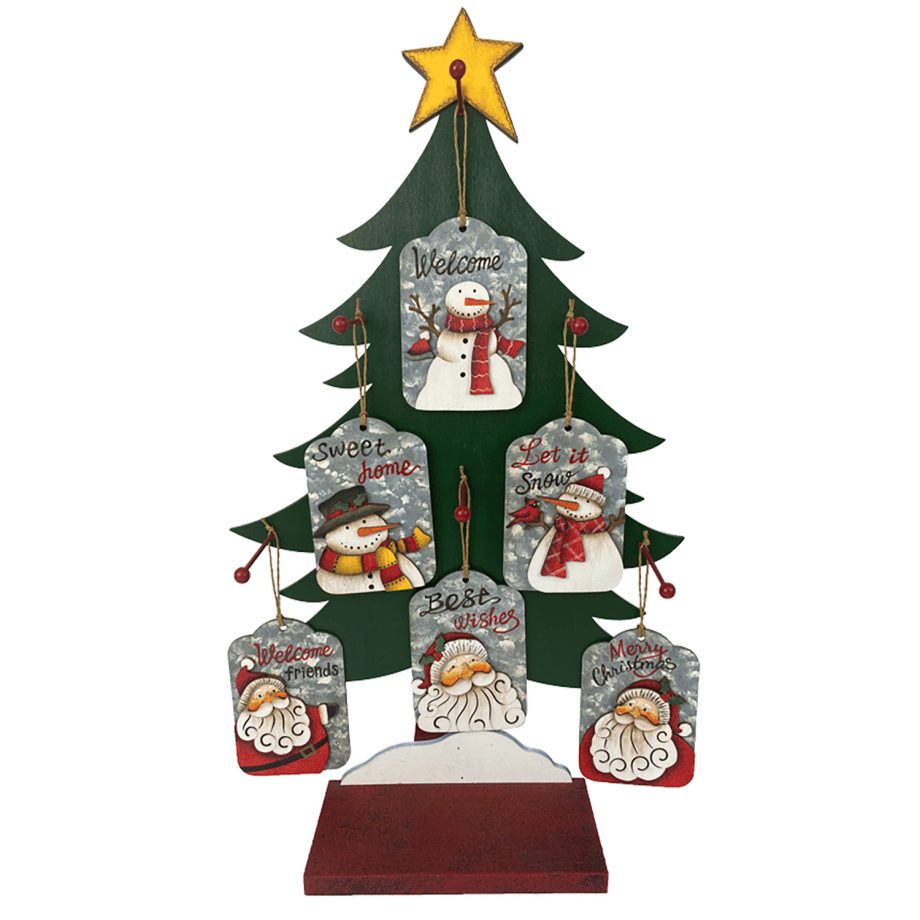 ORN DSP WOODEN SNOWMAN TAGS 5.3" W/DISPLAY  6/S