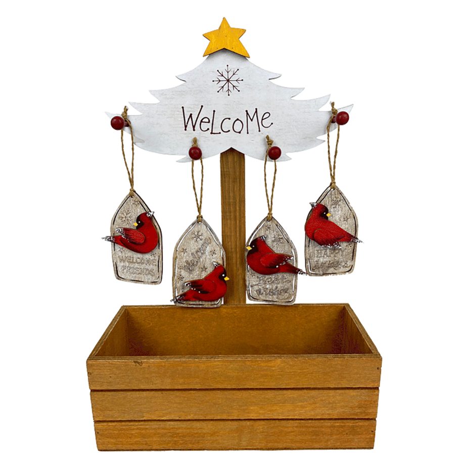 ORN DSP WOODEN CARDINAL TAGS 3.7" W/ DISPLAY BOX 4/S