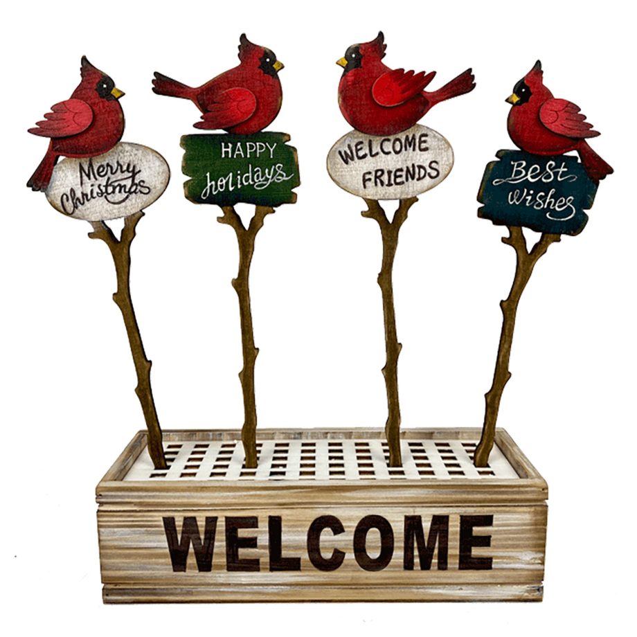 PICK WOODEN CARDINAL 12.6" MULTI W/DISPLAY BOX 4 ASST. (24PCS)