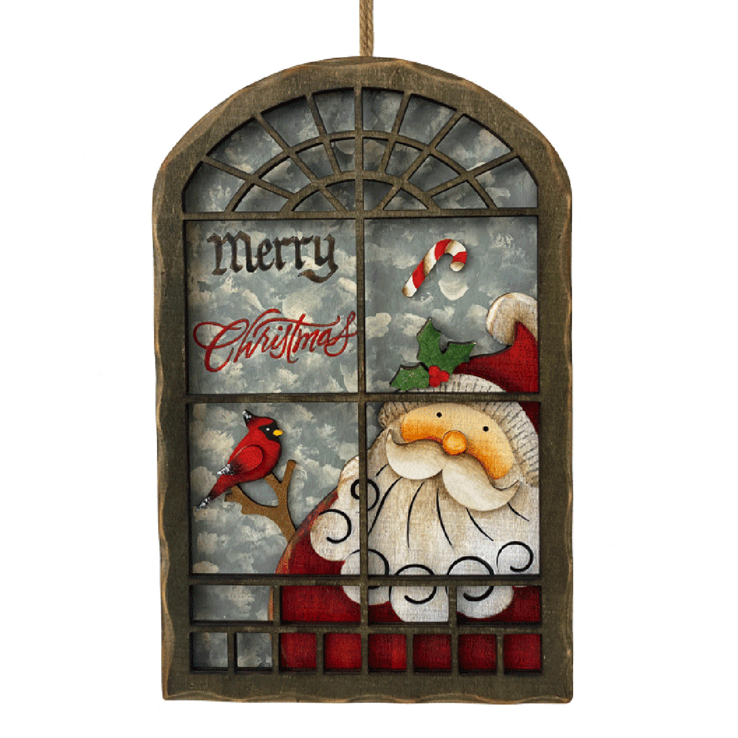 WOODEN WALL DECOR 8"X12" SANTA IN WINDOW Christmas Forever