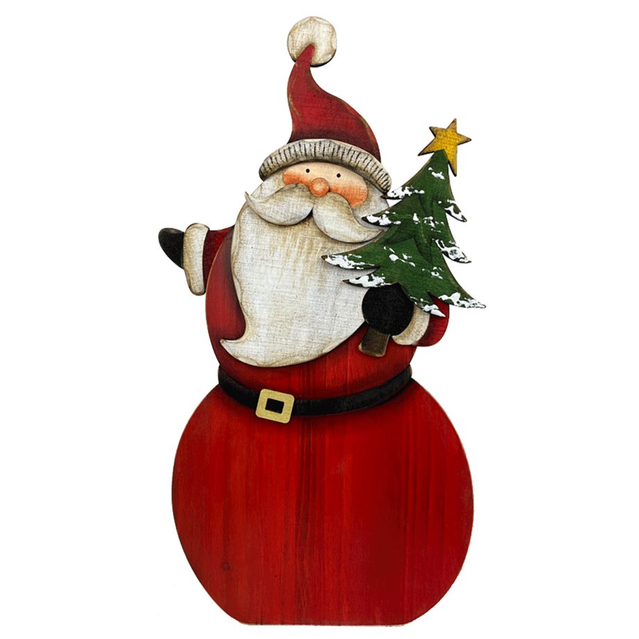 WOODEN SANTA 9"X18" W/TREE W/EASEL