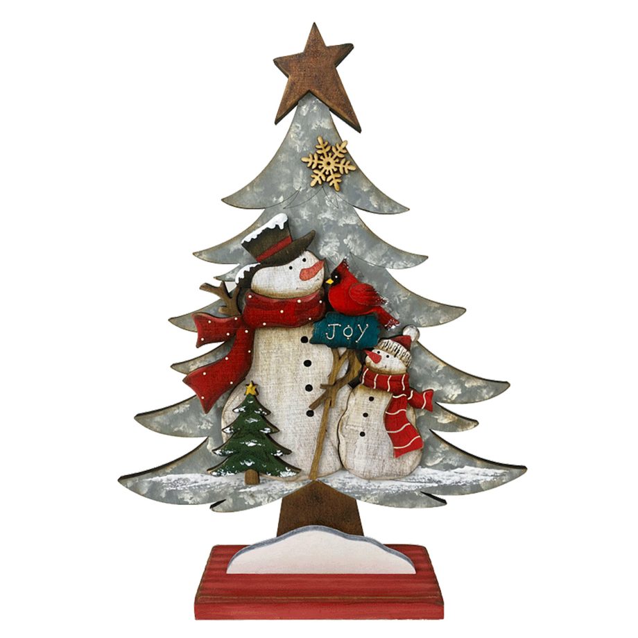 WOODEN TREE 11"X15" W/ SNOWMAN
