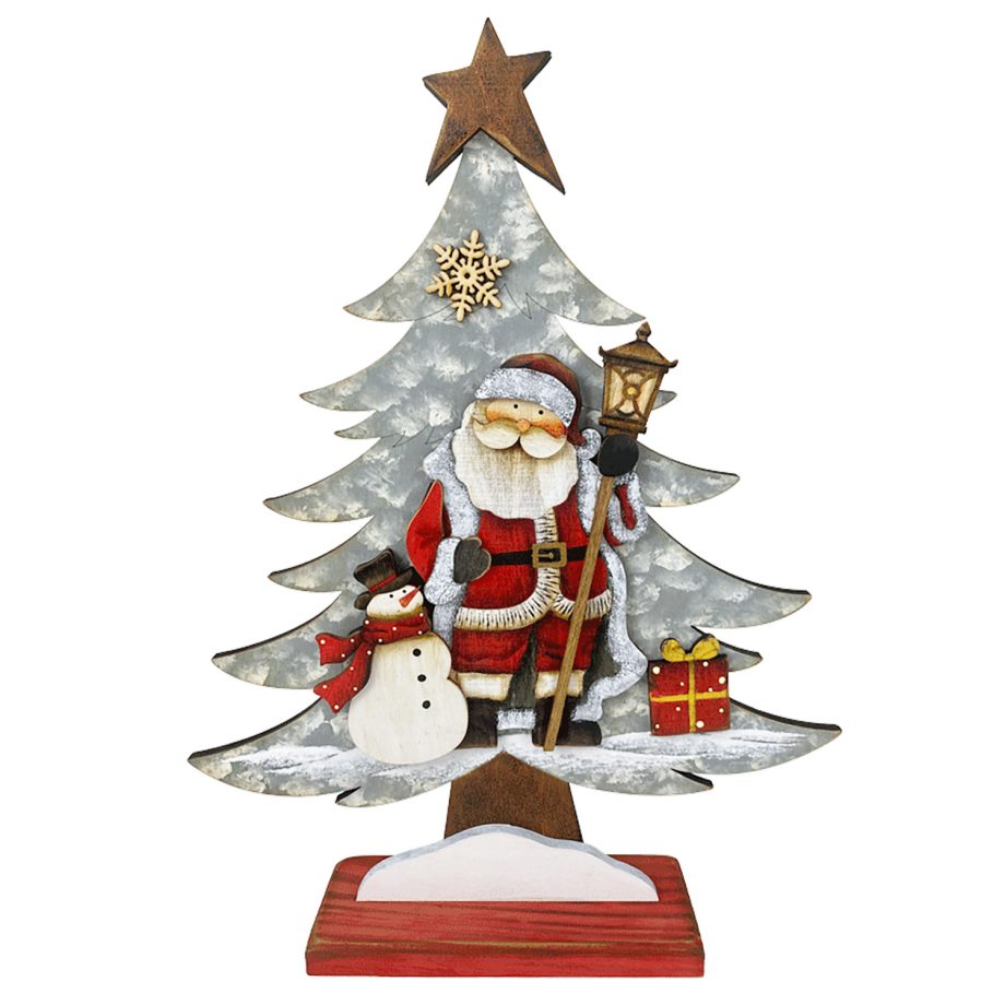WOODEN TREE W/SANTA 11"X15"