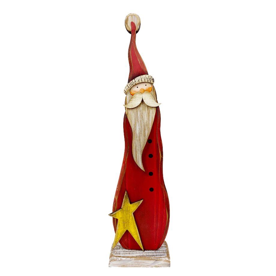 WOODEN SANTA STANDING W/BASE 4"X2"X15"