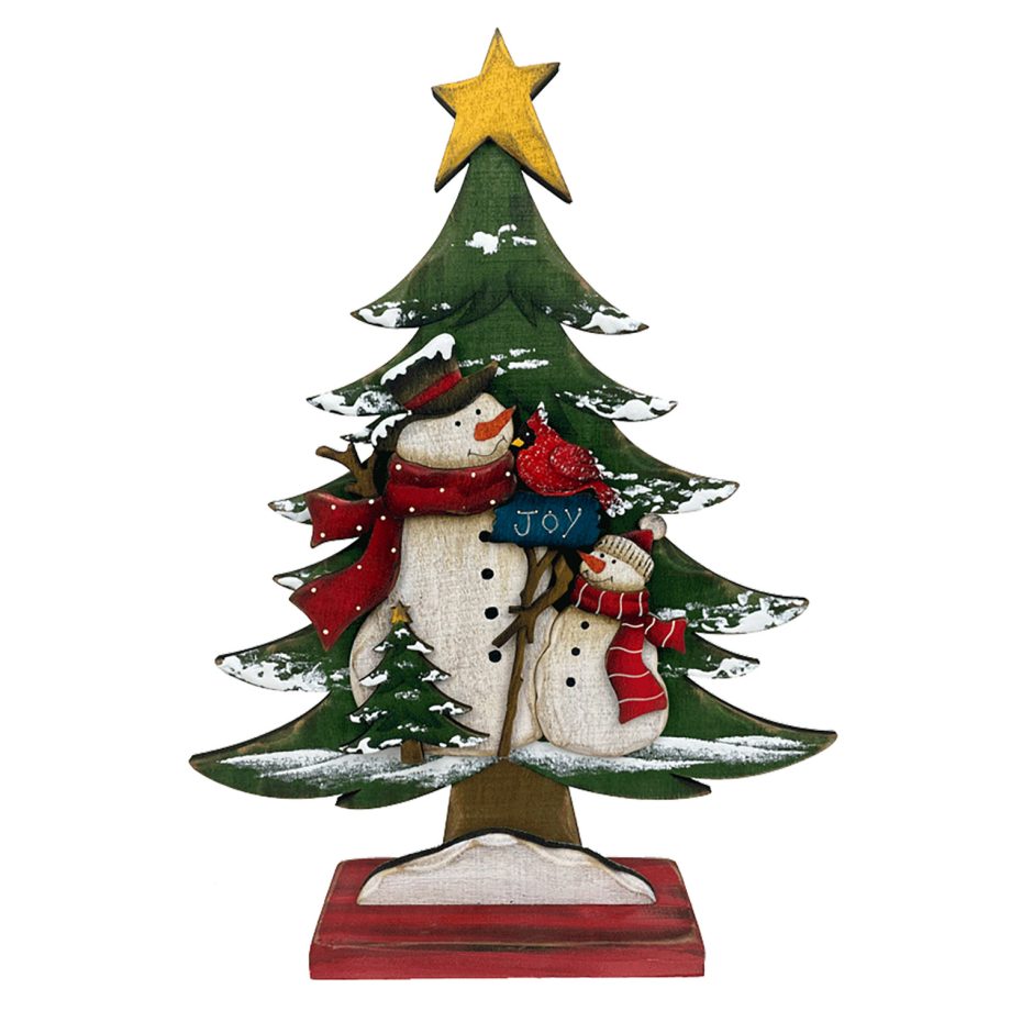 WOODEN TREE W/SNOWMAN 11"X2"X15" W/ BASE