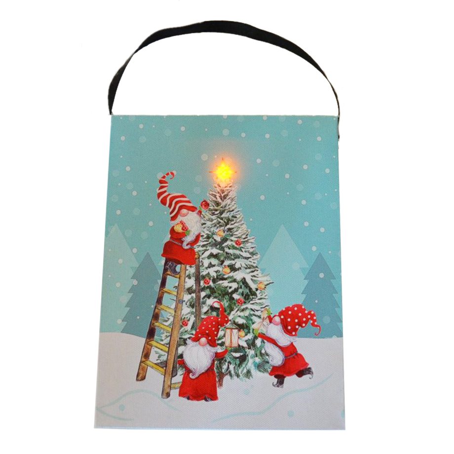 CANVAS 06"X8" 1 LED GNOME ON XMAS TREE