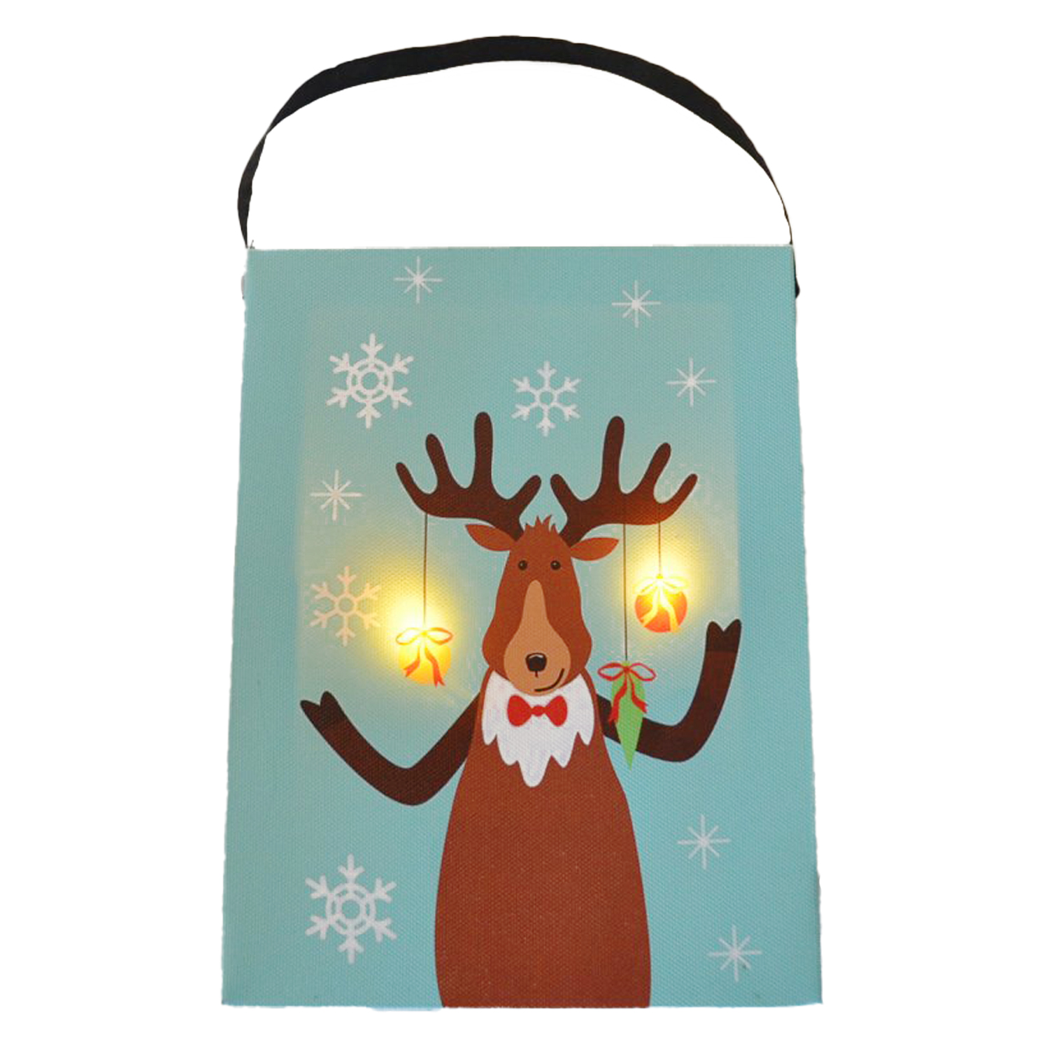 CANVAS WALL ART 6"X8" 2 LED REINDEER W/ BELLS