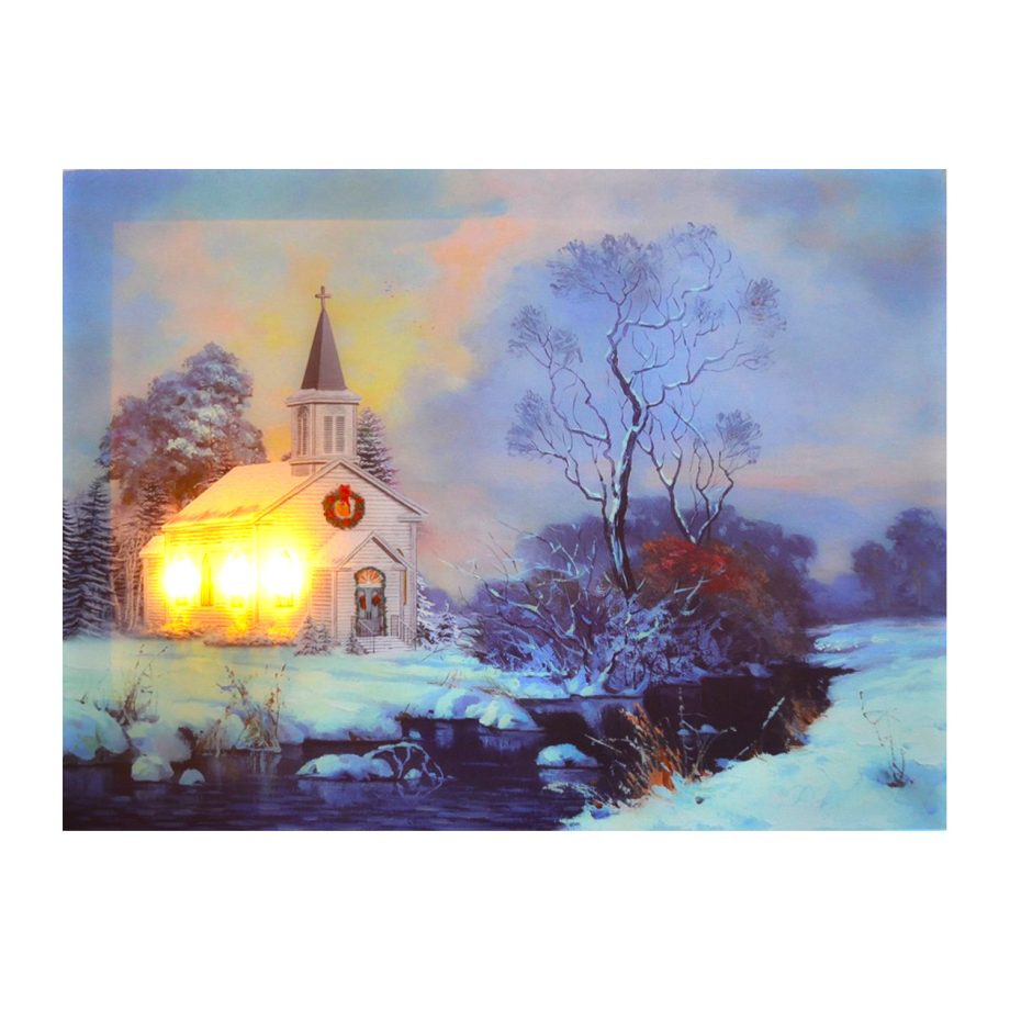 CANVAS 16"X12" 3 LED CHURCH BY RIVER W/TIMER