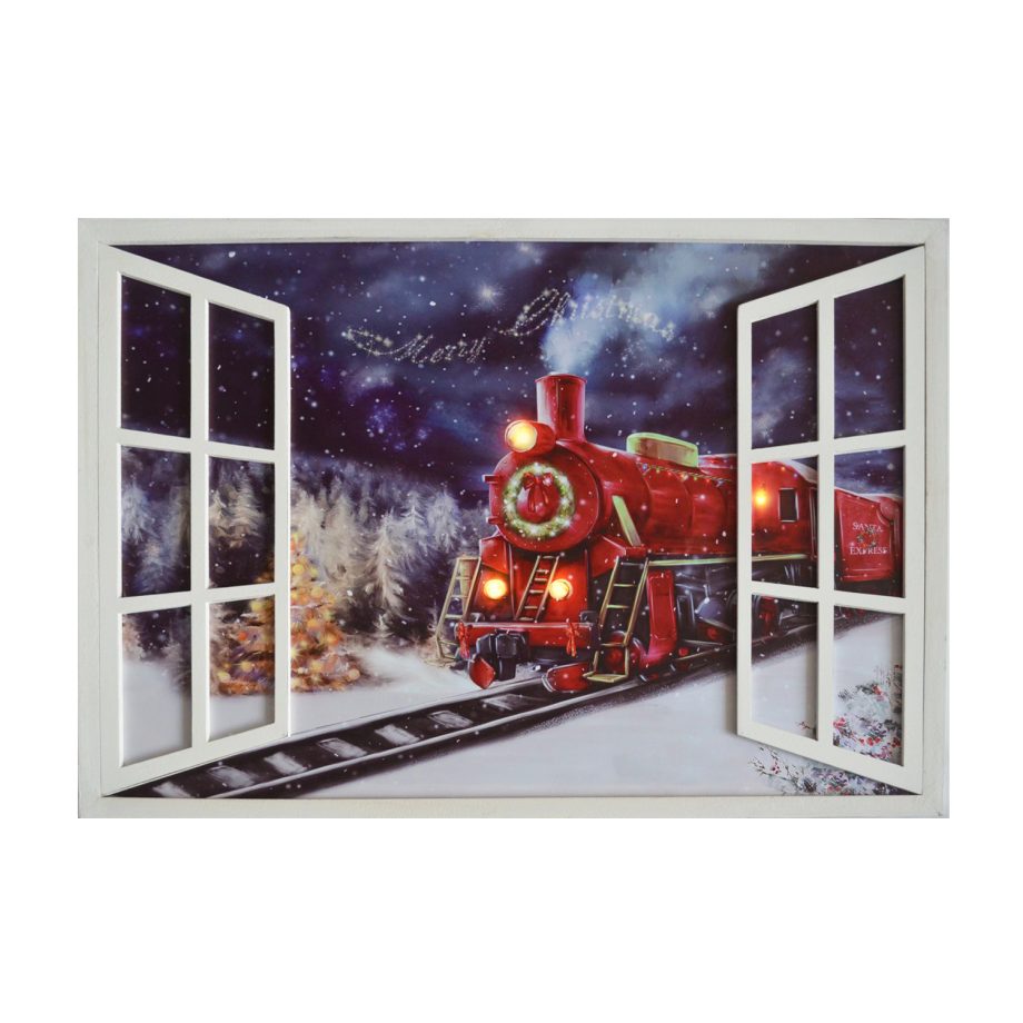 CANVAS W/ FRAME 35"X24"4 LED RED TRAIN W/TIMER