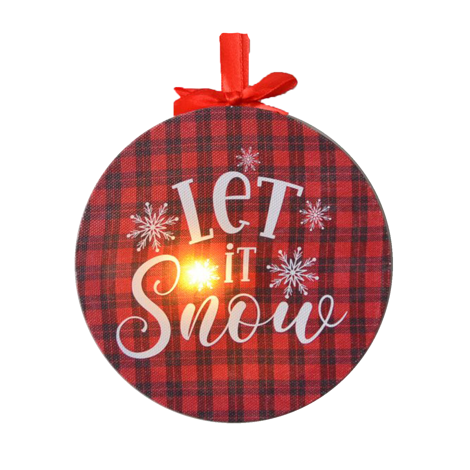 CANVAS WALL ART 5"X5" 1 LED PLAID W/ "LET IT SNOW"