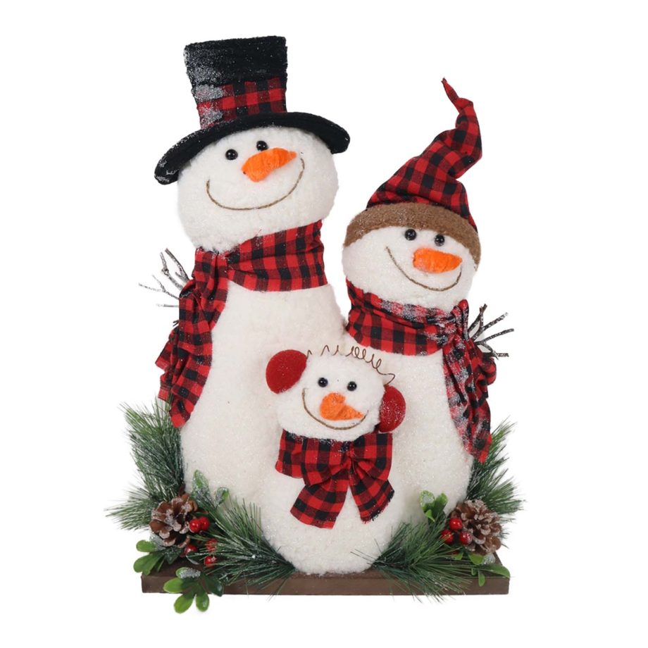 SNOWMAN IN PLAIN/FAMILY 19" H RED/BLACK