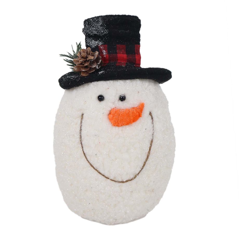 SNOWMAN IN PLAID/ HEAD 9" BLACK HAT  W/ RED/ BLACK RIBBON