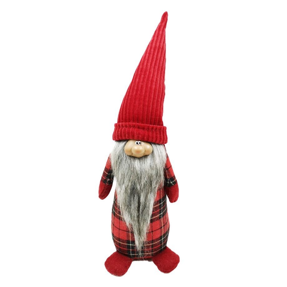 GNOME PLUSH STANDING 19" RED PLAID W/ FACE
