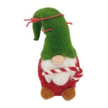 ORN WOOL GNOME 2"X3" HOLDING CANDY CANE
