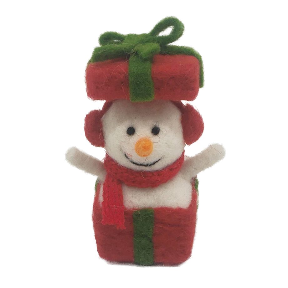 ORN WOOL SNOWMAN 4"X3"X5" IN GIFT BOX W/ EARMUFF