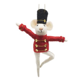 ORN WOOL MOUSE 5"X2"X7" SOLDIER RED/BLACK