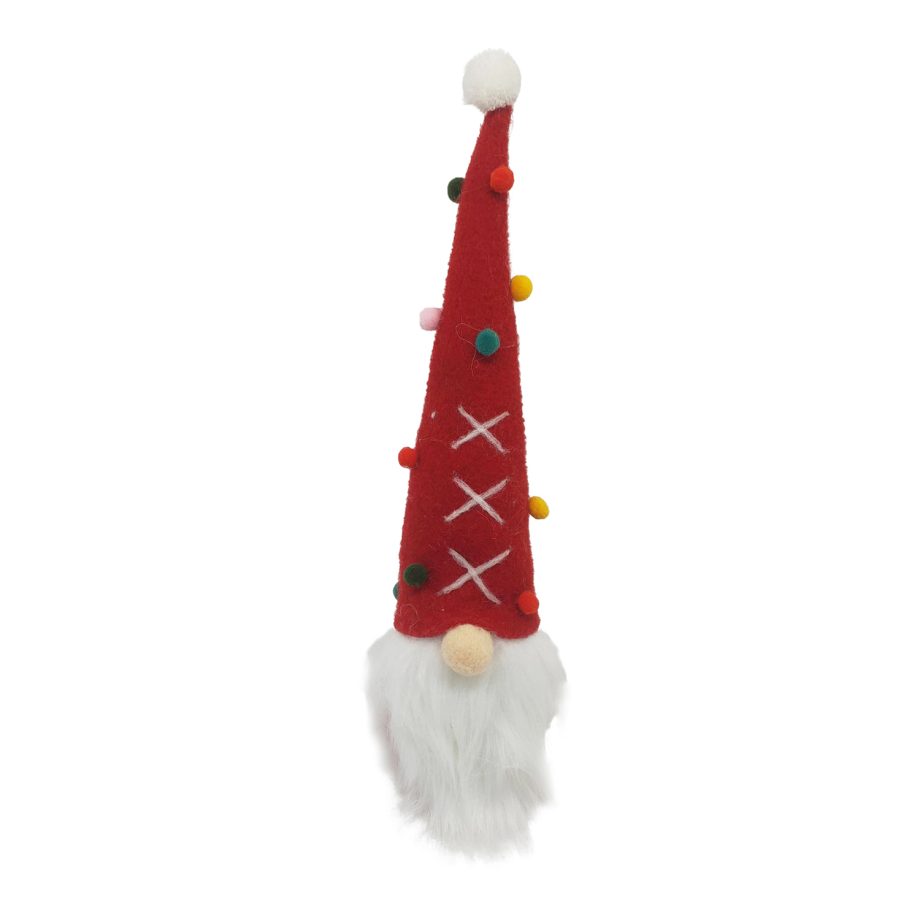 ORN WOOL GNOME 3"X4"X13" W/ RED HAT MULTI DOTS