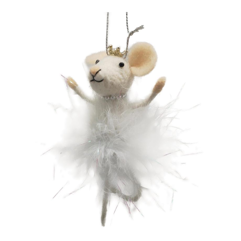 ORN WOOL MOUSE 3"X2"X5" BALLERINA HANDS UP