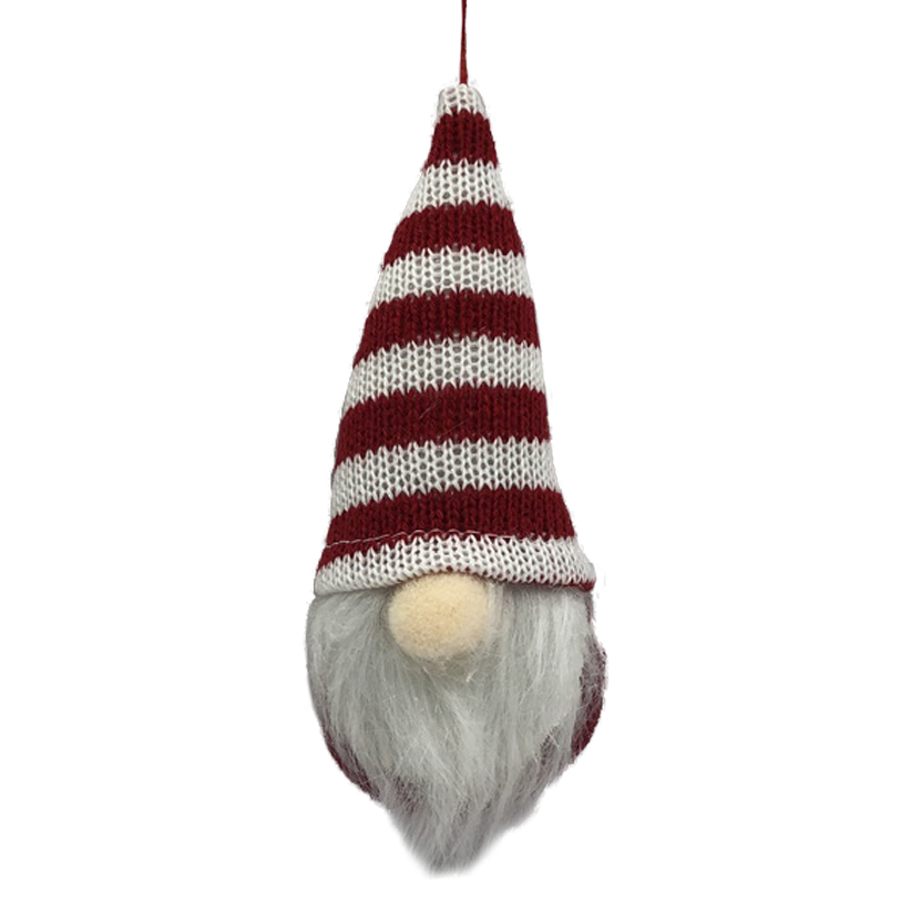 ORN PLUSH GNOME 6" W/ RED/WHITE STRIPES HAT