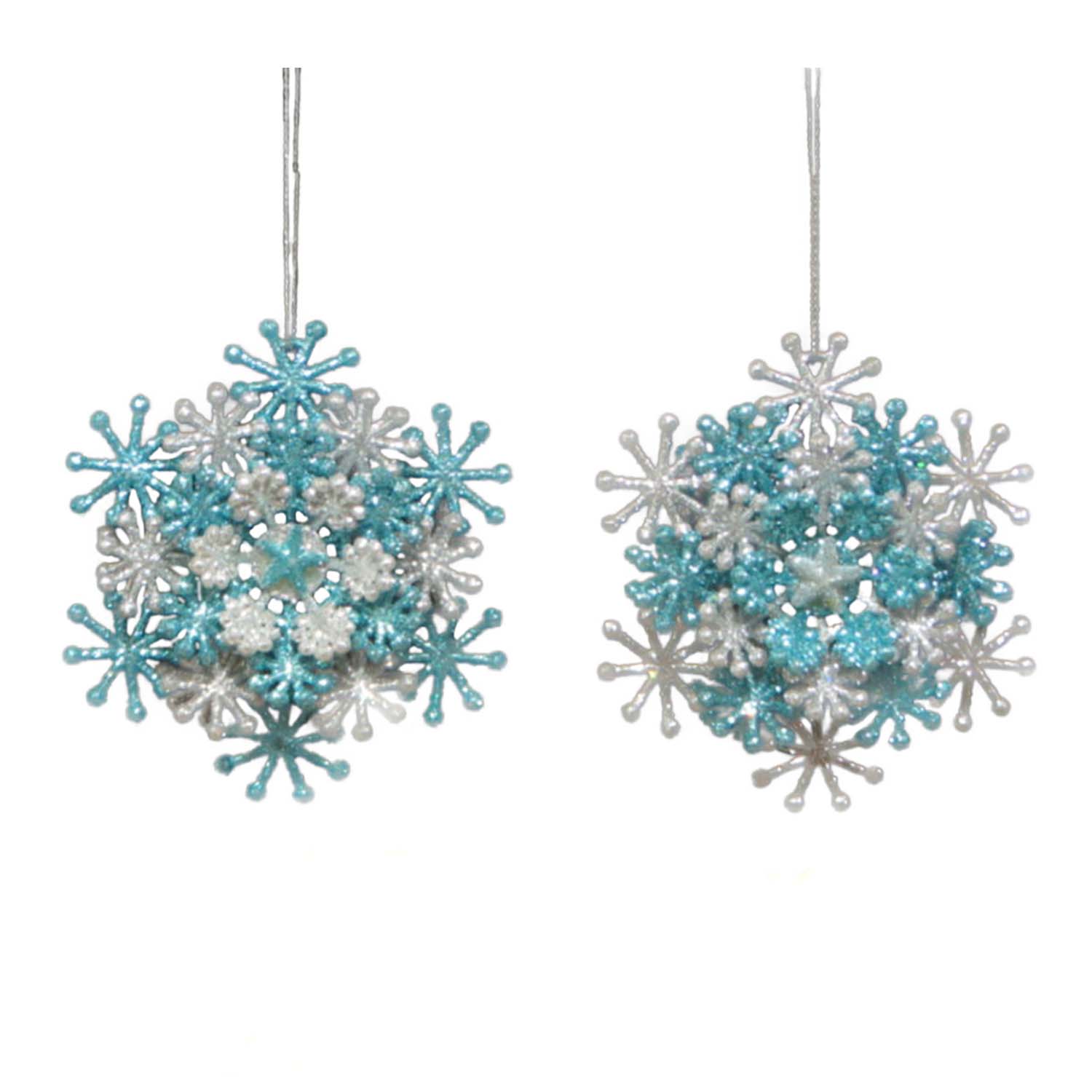 ORN BLUE / SILVER SNOWFLAKE LAYERED 4" SKY BLUE/SILVER GLITTER 2/S