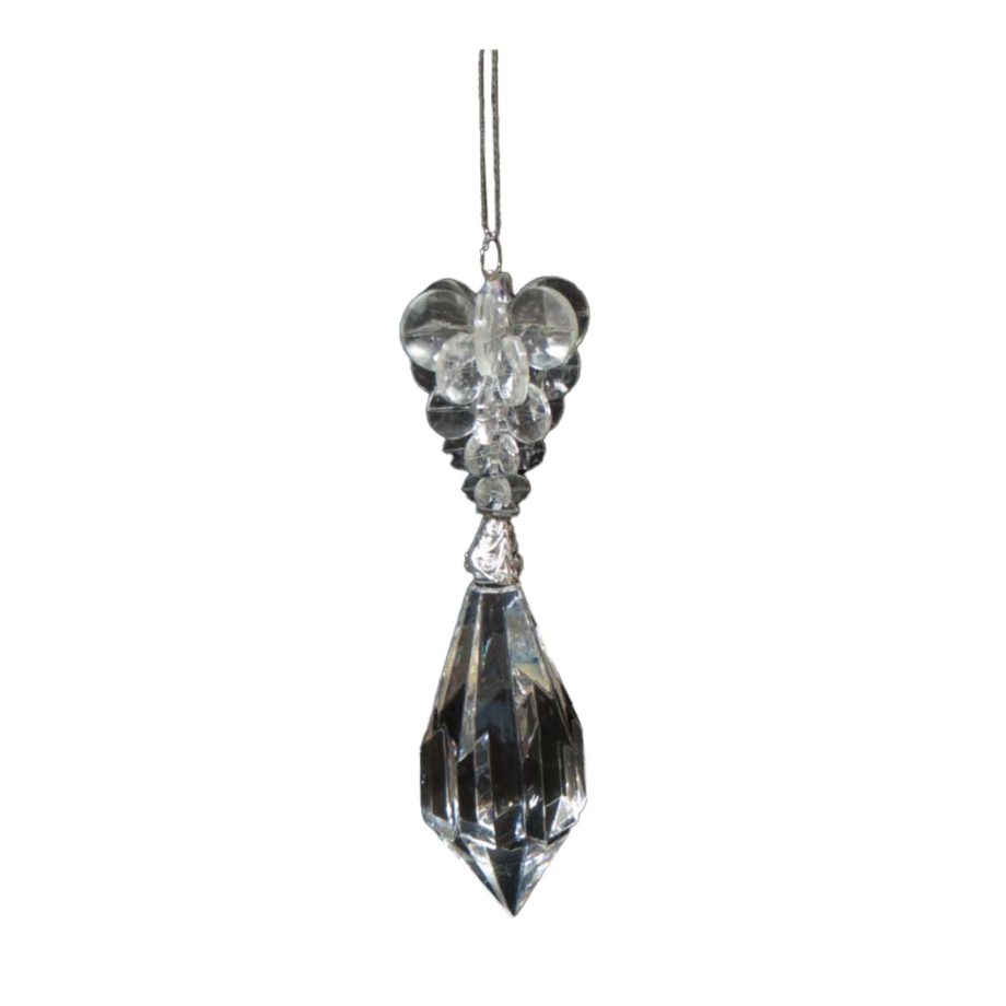 ORN CLEAR JEWEL DROP 5" BEADED TOP