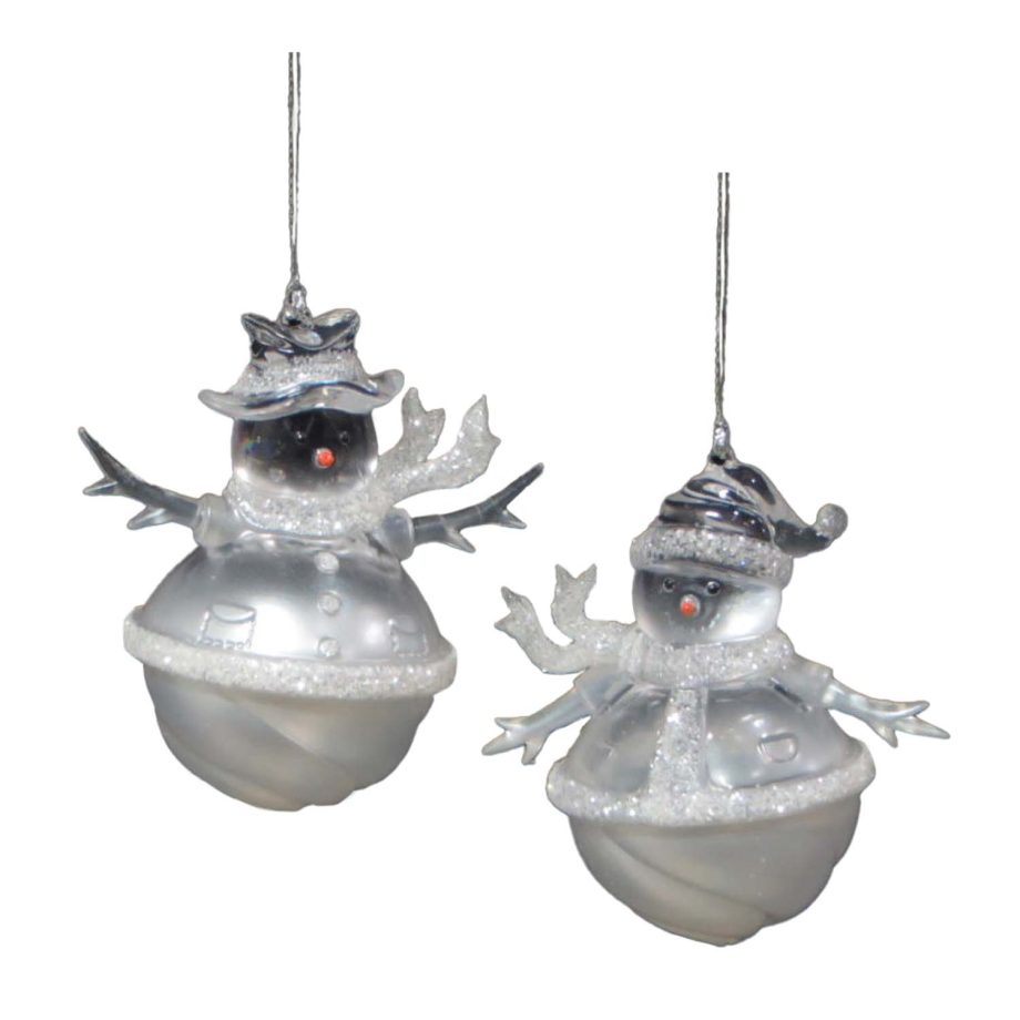 ORN CLEAR PEARL SNOWMAN 3.5" W/ ICE GLITTER 2 ASSTD.