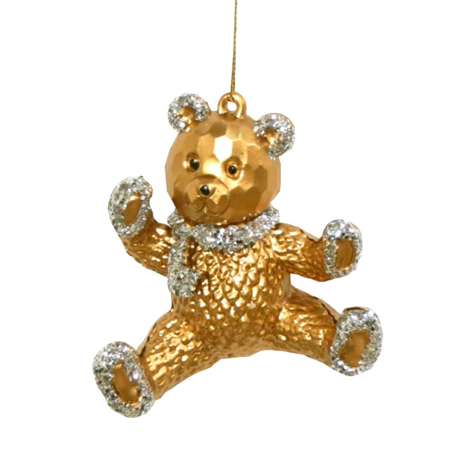 ORN GOLD BEAR SITTING 3" MATTE GOLD W/ SILVER GLITTER
