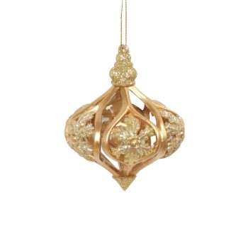 ORN GOLD ONION BALL W/SNOWFLAKE 4" MATTE GOLD W/ LT. GOLD GLITTER