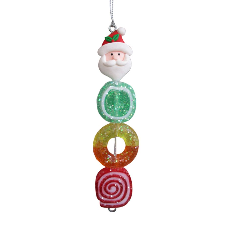 ORN CANDY STICK W/SANTA 6" MULTI