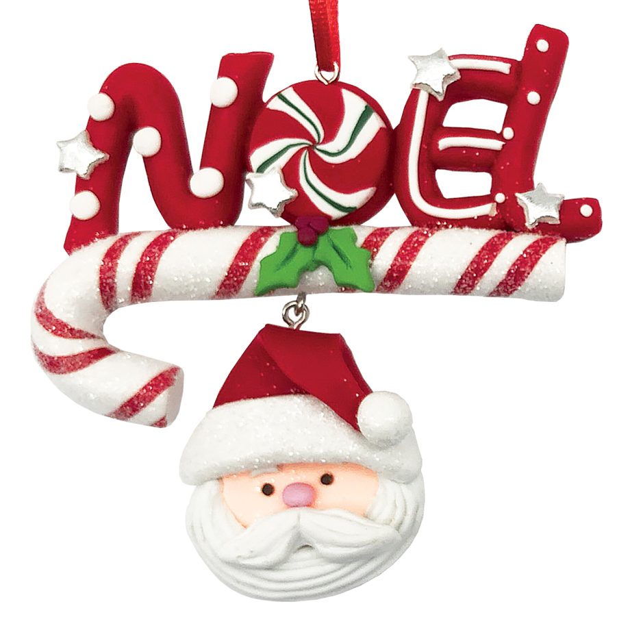 ORN CANDY CANE CLAY DOUGH "NOEL" 4.5"X4" W/ SANTA
