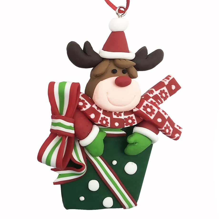 ORN CANDY CANE CLAY DOUGH REINDEER 3"X4" W/ GIFT BOX