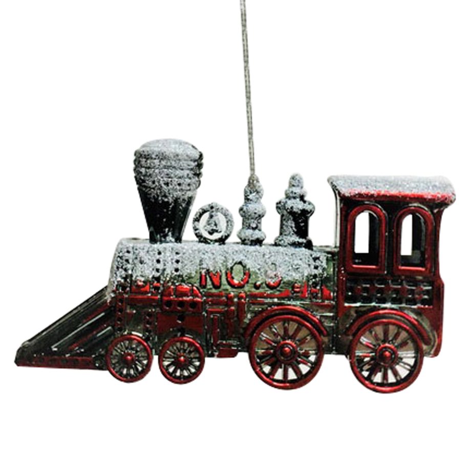 ORN BLACK / RED TRAIN 5"PLATED BLACK/RED W/WHT GLTITER