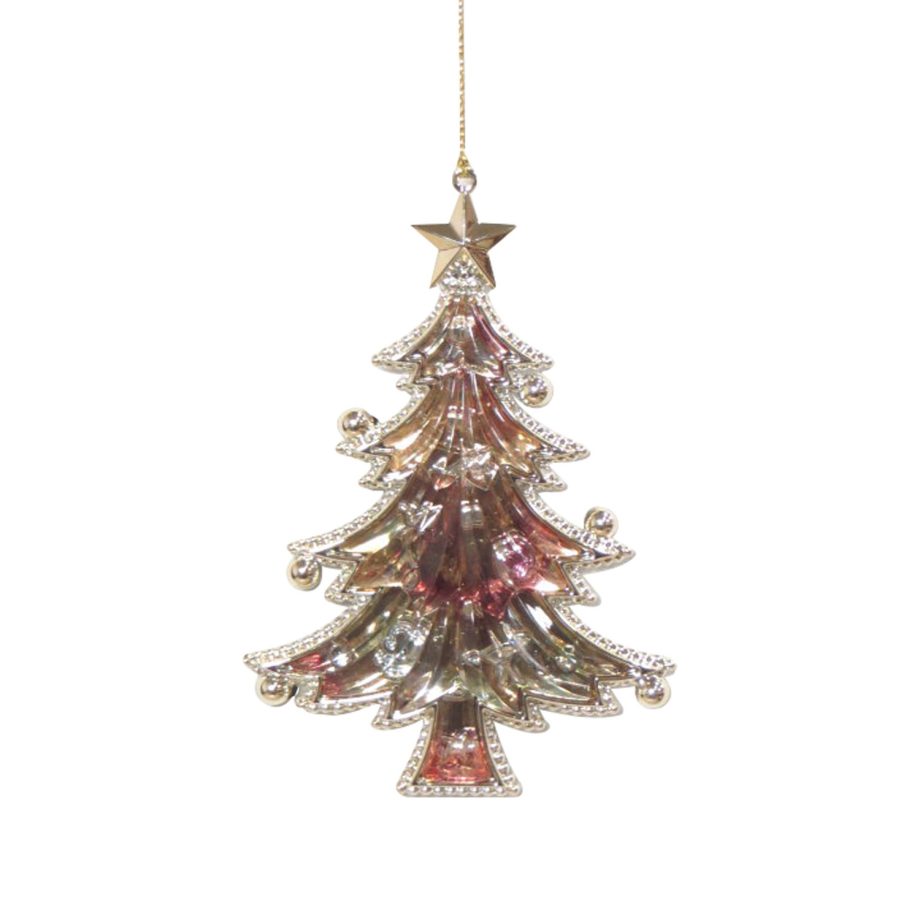 ORN ROSE GOLD / MULTI  TREE 5" W. STAR TOP