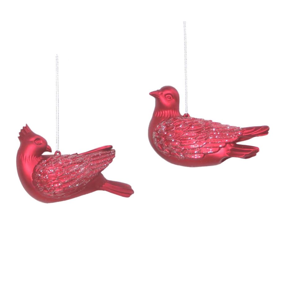 ORN RED CARDINAL 3" W/ FROST GLITTER 2 ASST.