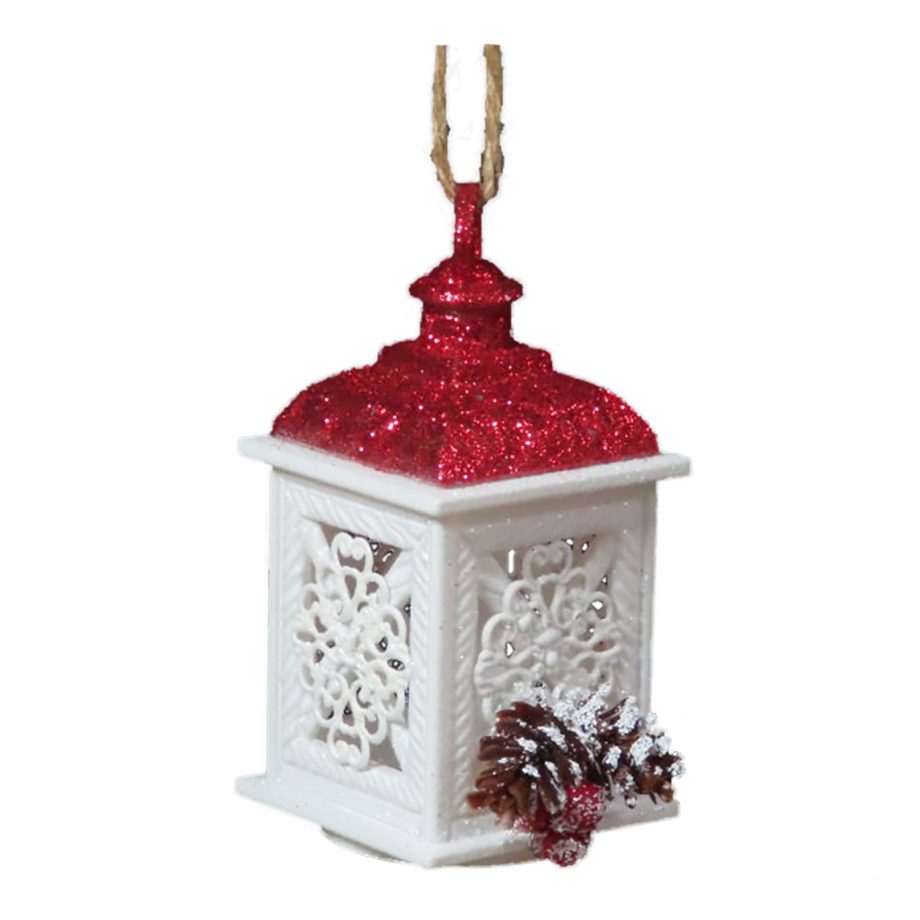 ORN RED / WHITE ENGRAVED OIL LAMP 4" W/ FROST GLITTER