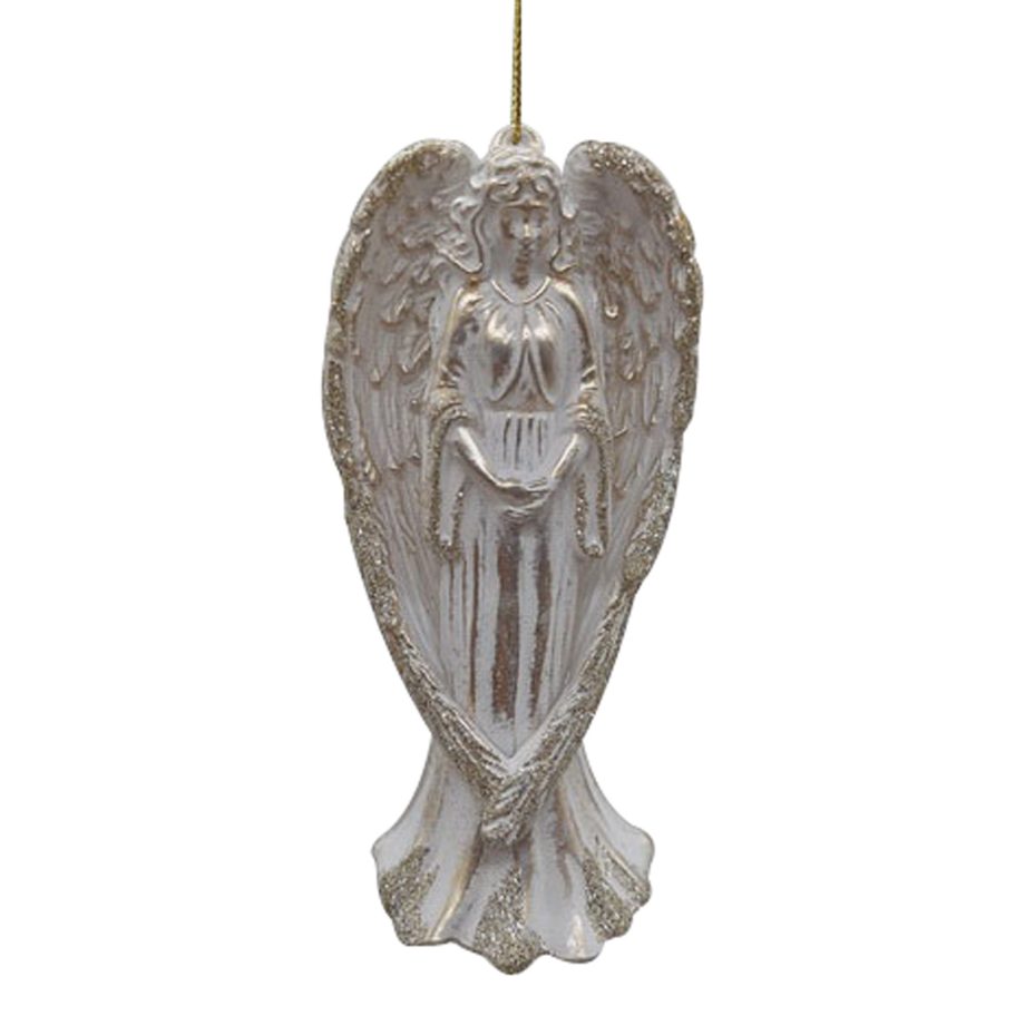 ORN CHAMPAGNE/ WHITE  ANGEL 5" W/GLITTER