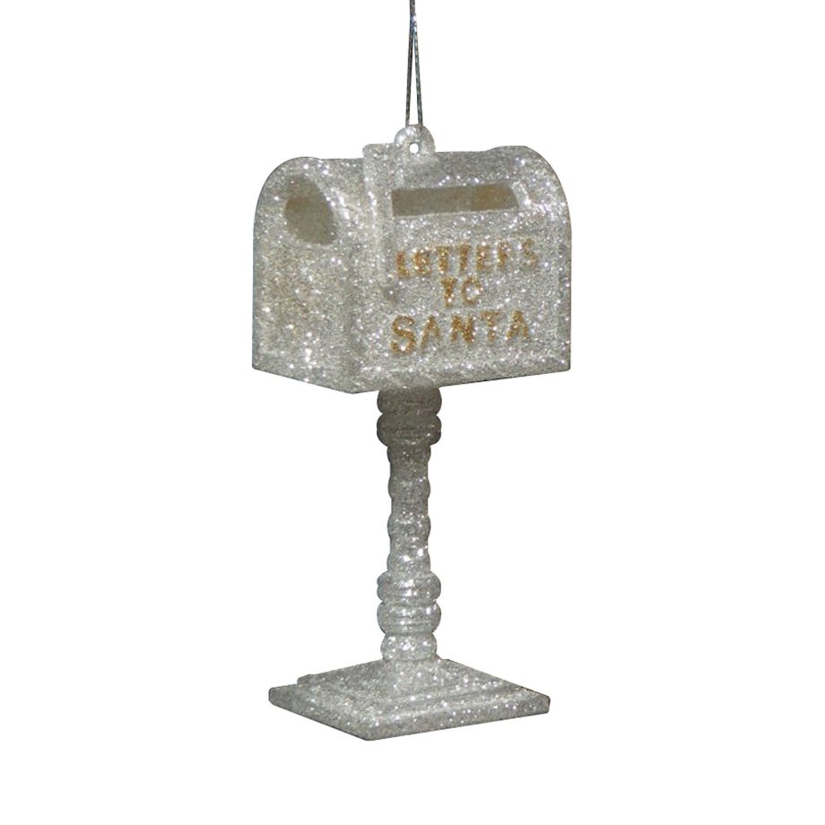 ORN SILVER  "LETTER TO SANTA" MAIL BOX 4" BRIGHT SILVER & GOLD GLITTER