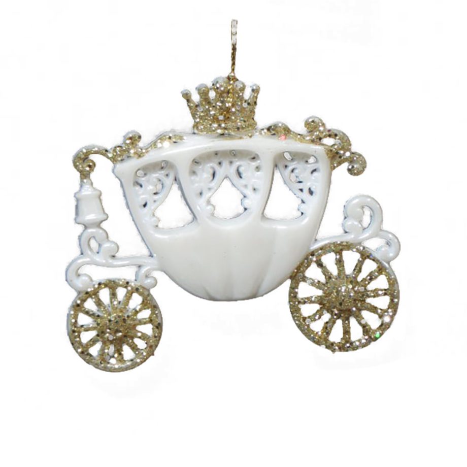 ORN WHITE / GOLD  ROYAL CARRIAGE 4" W/ GOLD  GLITTER