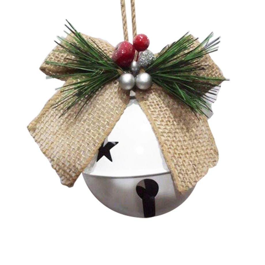 JINGLE BELL WHITE 4"X3.5"X8" W/BURLAP BOW & BERRIES