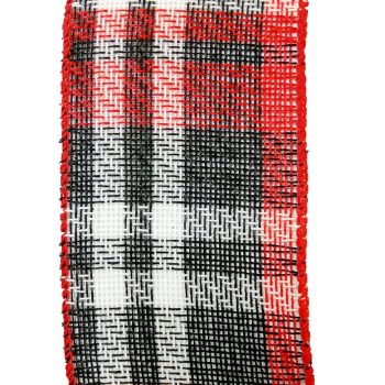 WIRED RIBBON 2.5"X10 YDS RED/ BLACK/ WHITE PLAID
