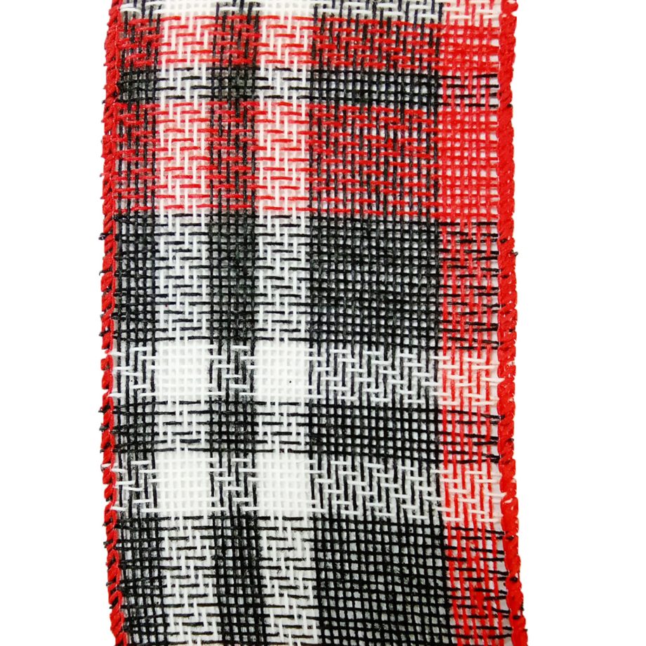 WIRED RIBBON 2.5"X10 YDS RED/ BLACK/ WHITE PLAID