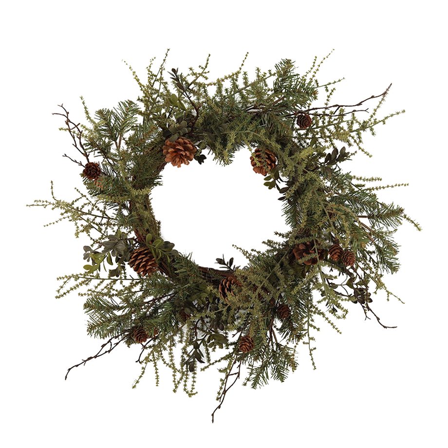 WREATH NAT. MIXED COUNTRY PINE 28" W/ CONES