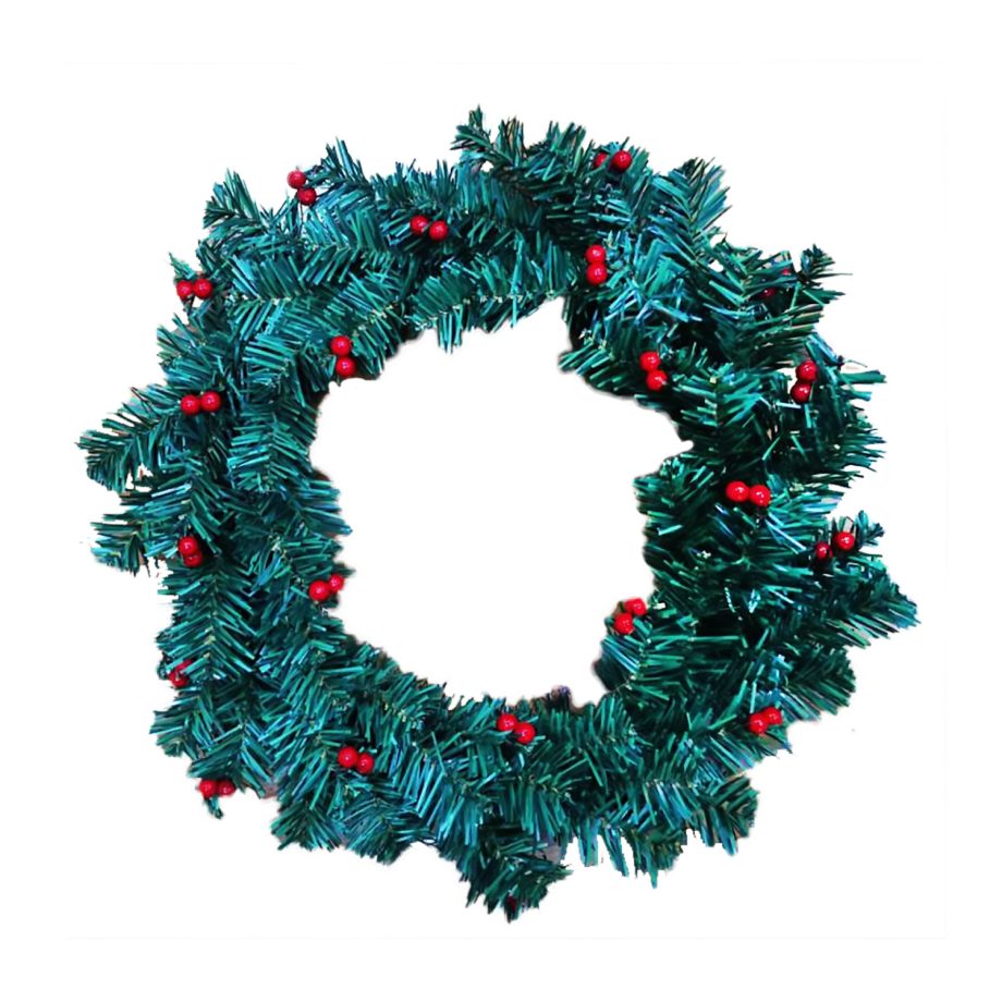WREATH GRN PVC PINE 18" 60 TIPS W/ RED BERRIES