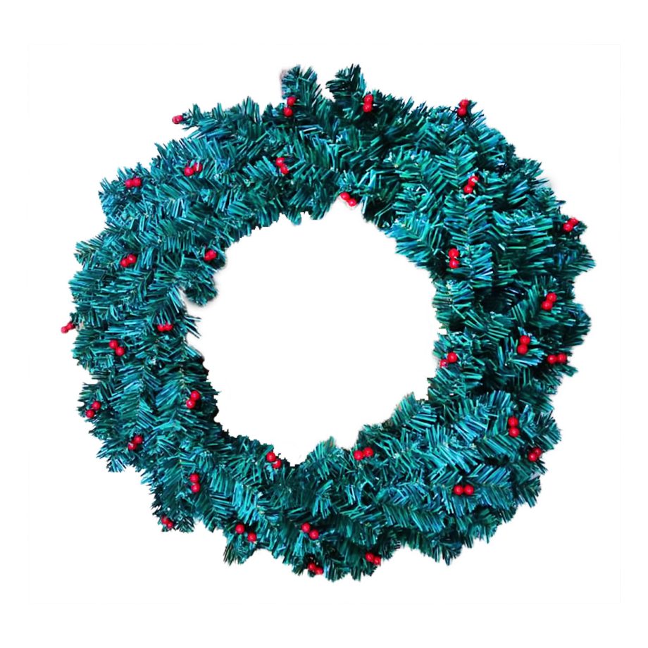 WREATH GRN PVC PINE 24" 200 TIPS W/ RED BERRIES
